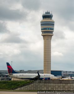 Delta Airline Jet and Control Tower at Hartsfield–Jackson Atlanta International Airport