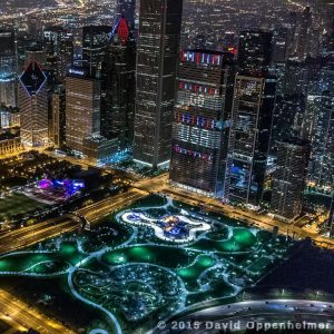 chicago skyline at night of millennium park