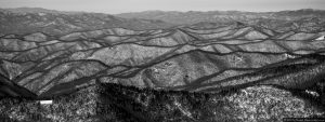 Ridgelines with Snow Covered Mountains along Blue Ridge Parkway in North Carolina Mountains