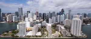 Brickell Key and Downtown Miami Skyline Aerial View