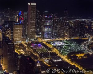 Chicago Night Skyline Aerial Photo