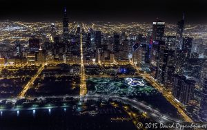 Chicago Night Skyline Aerial Photo