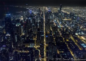 Chicago Night Skyline Aerial Photo