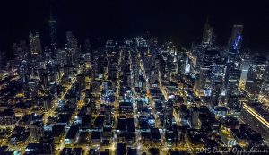 Chicago Night Skyline Aerial Photo