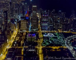 Chicago Night Skyline Aerial Photo