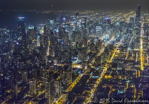 Chicago Night Skyline Aerial Photo