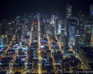 Chicago Night Skyline Aerial Photo