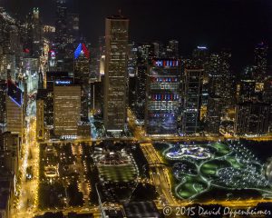 Chicago Night Skyline Aerial Photo