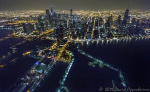 Chicago Night Skyline Aerial Photo