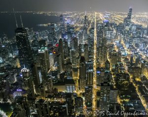 Chicago Night Skyline Aerial Photo