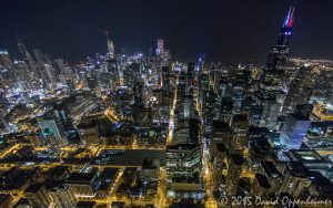 Chicago Night Skyline Aerial Photo