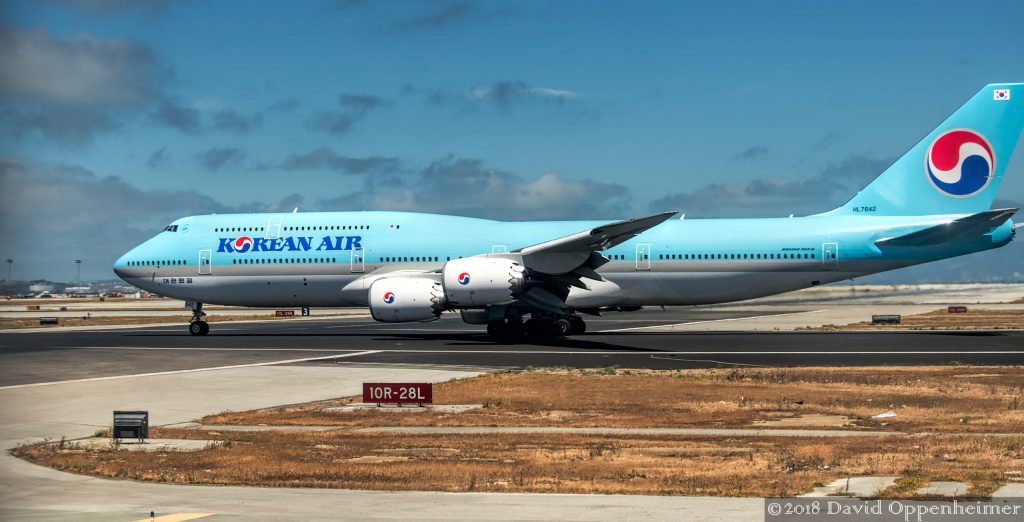 Korean Air Boeing 747 Airplane at San Francisco Airport in San Francisco, California