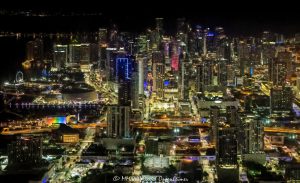 Downtown Miami Skyline at Night Aerial View