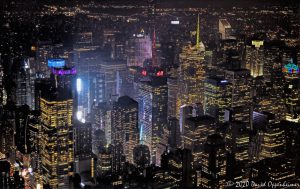 Midtown Manhattan Skyline at Night Aerial View