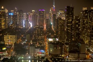 Midtown Manhattan Skyline Aerial at Night