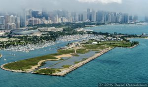 Northerly Island in Chicago & Skyline Aerial Photo