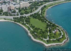 Promontory Point in Burnham Park in Chicago Aerial Photo