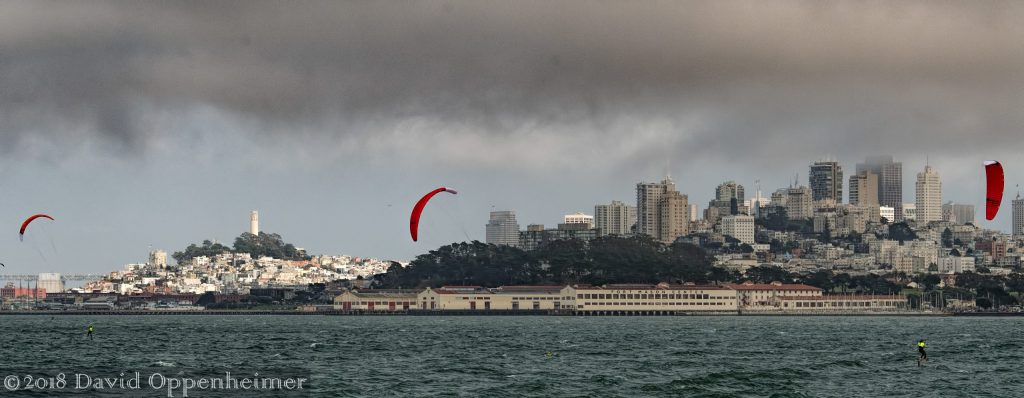 San Francisco Skyline with Kiteboarders