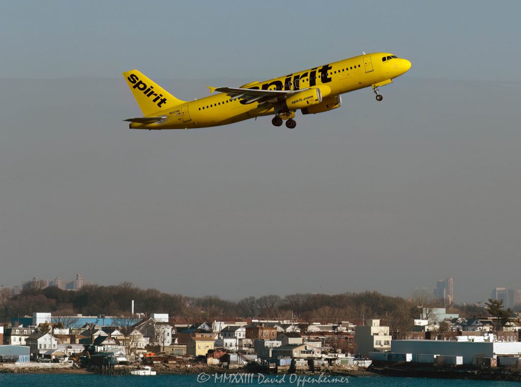 Spirit Airlines Airbus Jet N697NKJ Takeoff at LaGuardia Airport in NYC