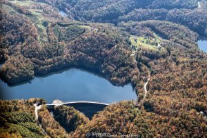 Wolf Creek Dam on Wolf Creek Lake in Jackson County North Carolina Aerial View